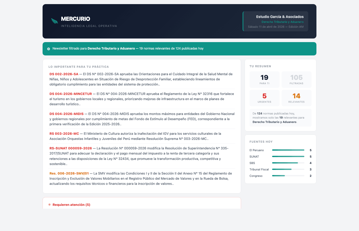 Newsletter Mercurio personalizado para estudio tributario